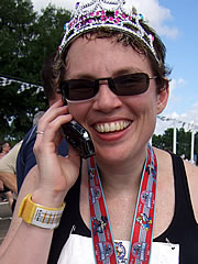 Beth talking on cell phone after marathon in January 2007