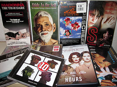Unopened DVDs, videotapes and CDs