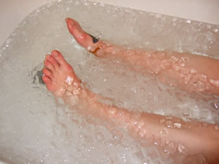 Beth's legs in ice bath