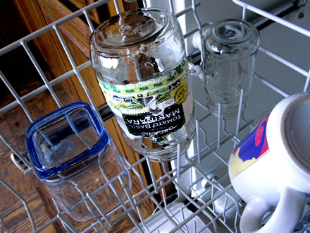 jar with label in dishwasher